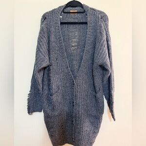 POL Distressed Oversized Long Charcoal Women's Cardigan